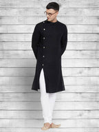 Even Apparels Black Cotton Linen Asymetrical Kurta - Black