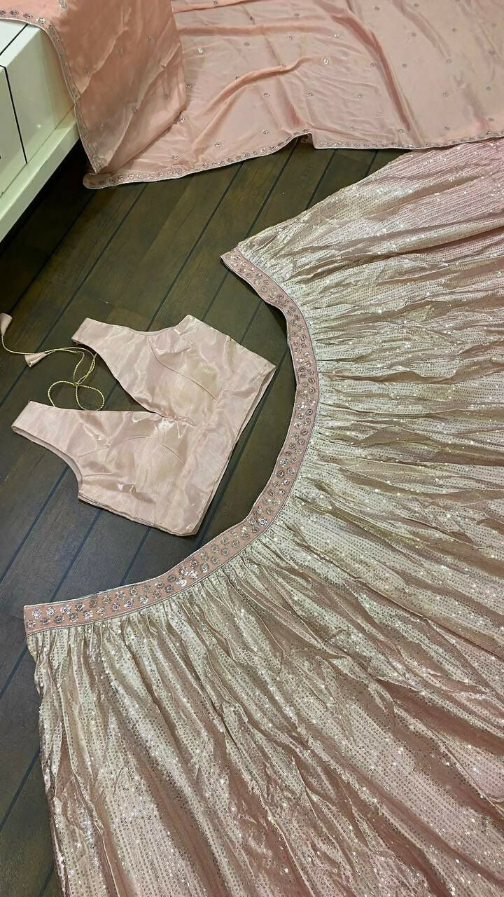 Jyoti Fashion Women's Peach Satin Silk Sequins Designer Lehenga Choli Set