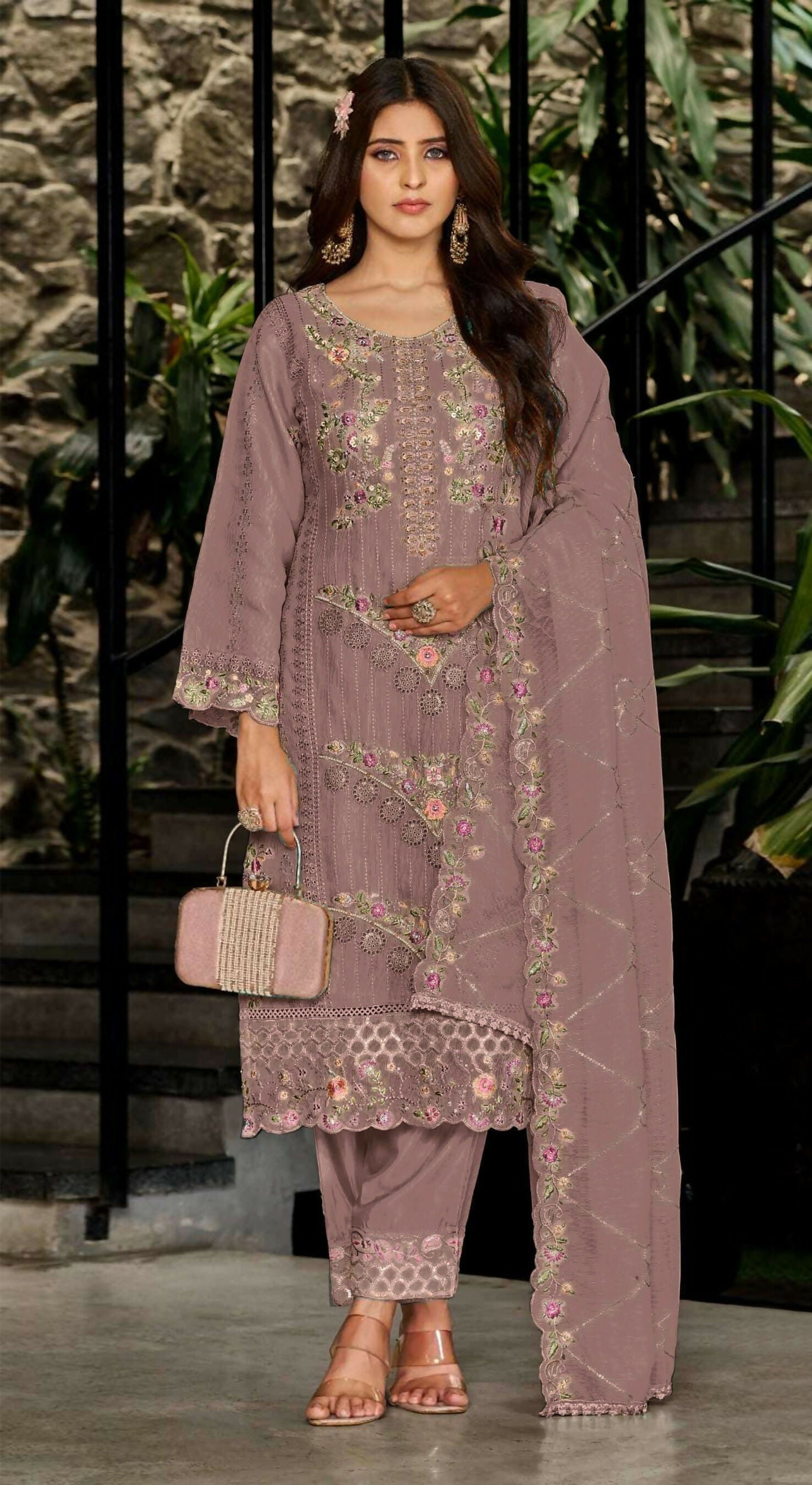 Anaita Peach Fox Georgette Stitched Suit with Embroidery Sequins & Khatli Work - Distacart