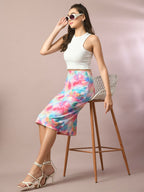 Myshka Women's Multi Printed Knee Length Party Embellished Skirts