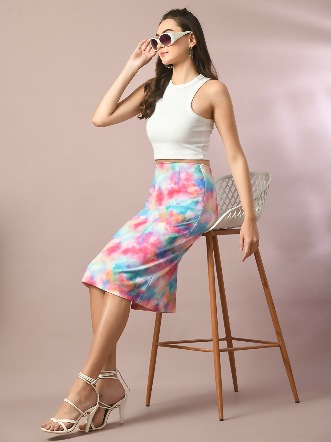 Myshka Women's Multi Printed Knee Length Party Embellished Skirts