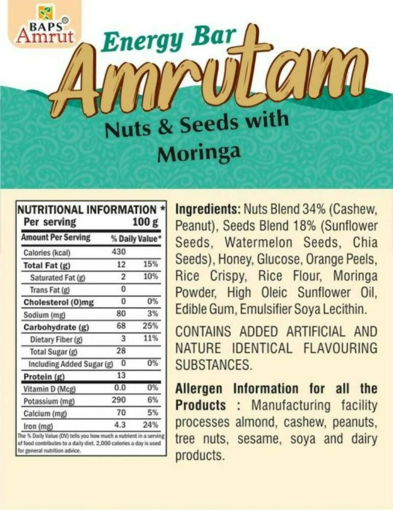 Baps Amrut Energy Bar Amrutam (Nuts & Seeds With Moringa)