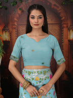 Shree Shyam Fashion Linen Cotton Sky Blue Saree - Distacart
