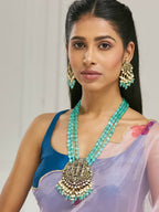 Nuyug 22K Gold-Plated Zircon Studded & Stone Beaded Strings Necklace Set