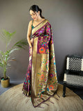 Joban Fashion Wine Zari Woven Floral Motifs Soft Silk Paithani Silk Saree - Distacart