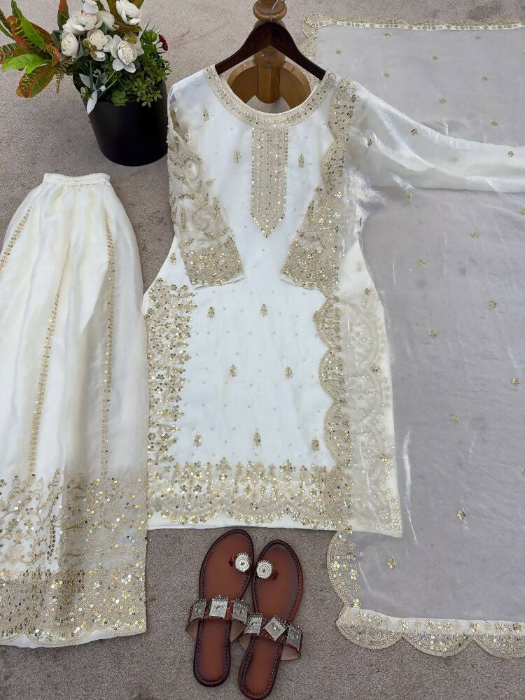 Teeya Creation White Color Fendy Silk Embroidery Work Wedding Wear Salwar Suit - Distacart
