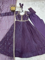 The52 Women's Beautiful Embroidery Work Crunchy Silk Fabric Flared Anarkali Pant and Dupatta Set - Distacart