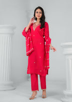 Ethnic Festive Wear Reyon Red Stitched Suit With Dupatta - Tanisha