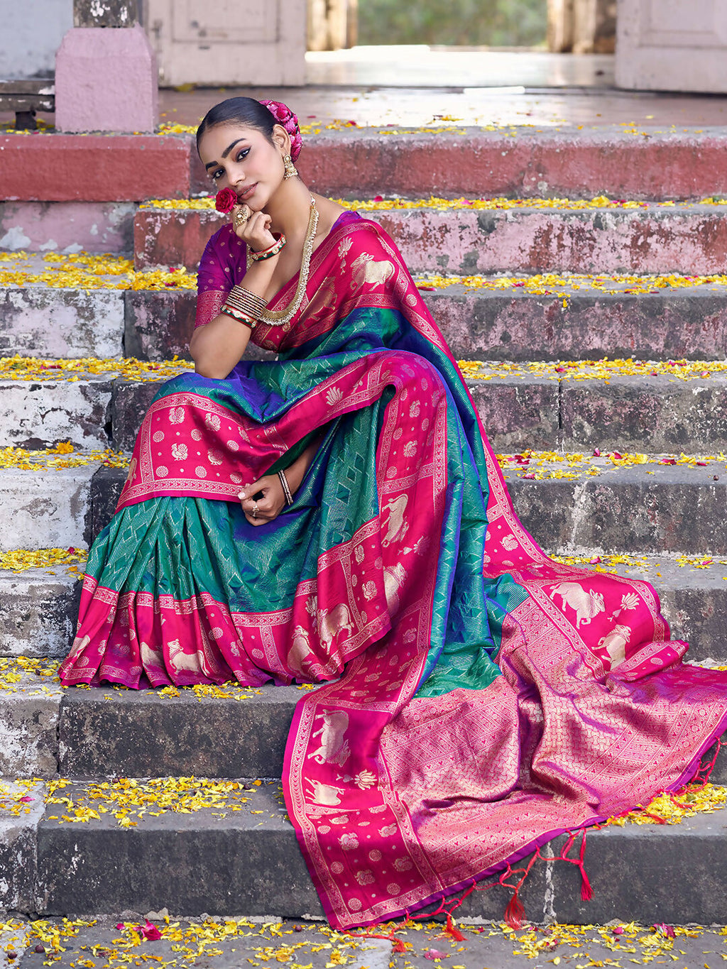 Shree Shyam Fashion Teal Soft Silk Saree - Distacart