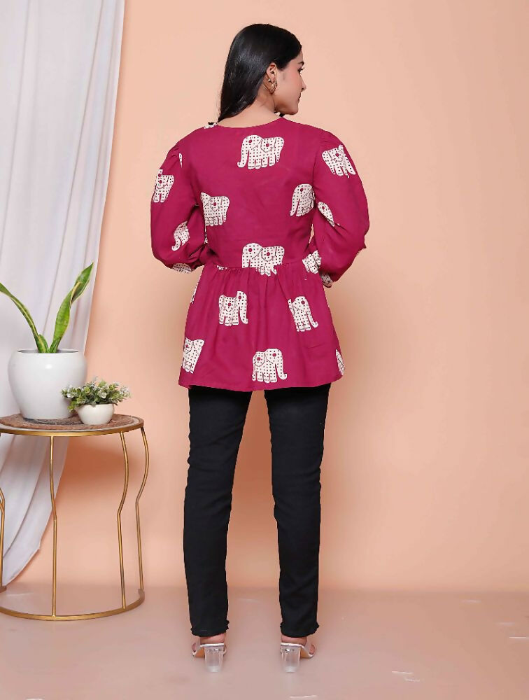 Miravan Womens Magenta Animal Print Butterfly Top