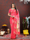 Lorenvalley Fashion Peach Soft Paithani Silk Woven Design Gold Zari Meenakari Weaving Saree