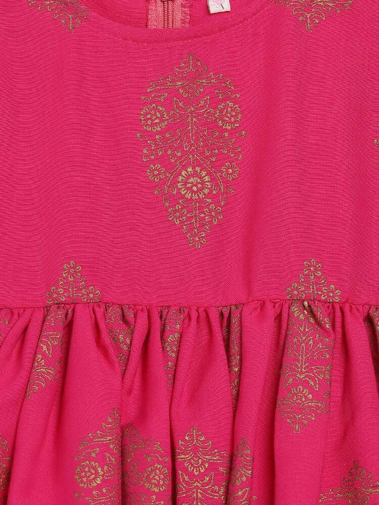 Ahalyaa Pink Rayon Printed Kids Kurta Sharara Set For Girls