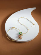 Gold-Plated White Red Stone-Studded Pearl Beaded Nosepin - Ruby Raang - Distacart