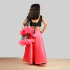 Pink Cow Fashions Black & Pink Ghagra Choli With Frill Dupatta