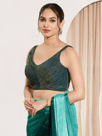 Joban Fashion Fire Blue Tissue Padded Blouse With Sweetheart Neck Sleeveless - Distacart