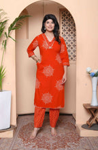 Miravan Womens Orange Floral Print Straight Kurta With Palazzo - Distacart