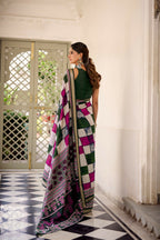 Vastranavya Green Viscose Chanderi Printed with Temple Border Saree & Unstitched Blouse - Distacart