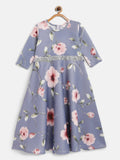 Ahalyaa Light Blue Digital Print Floral Kids Dress For Girls
