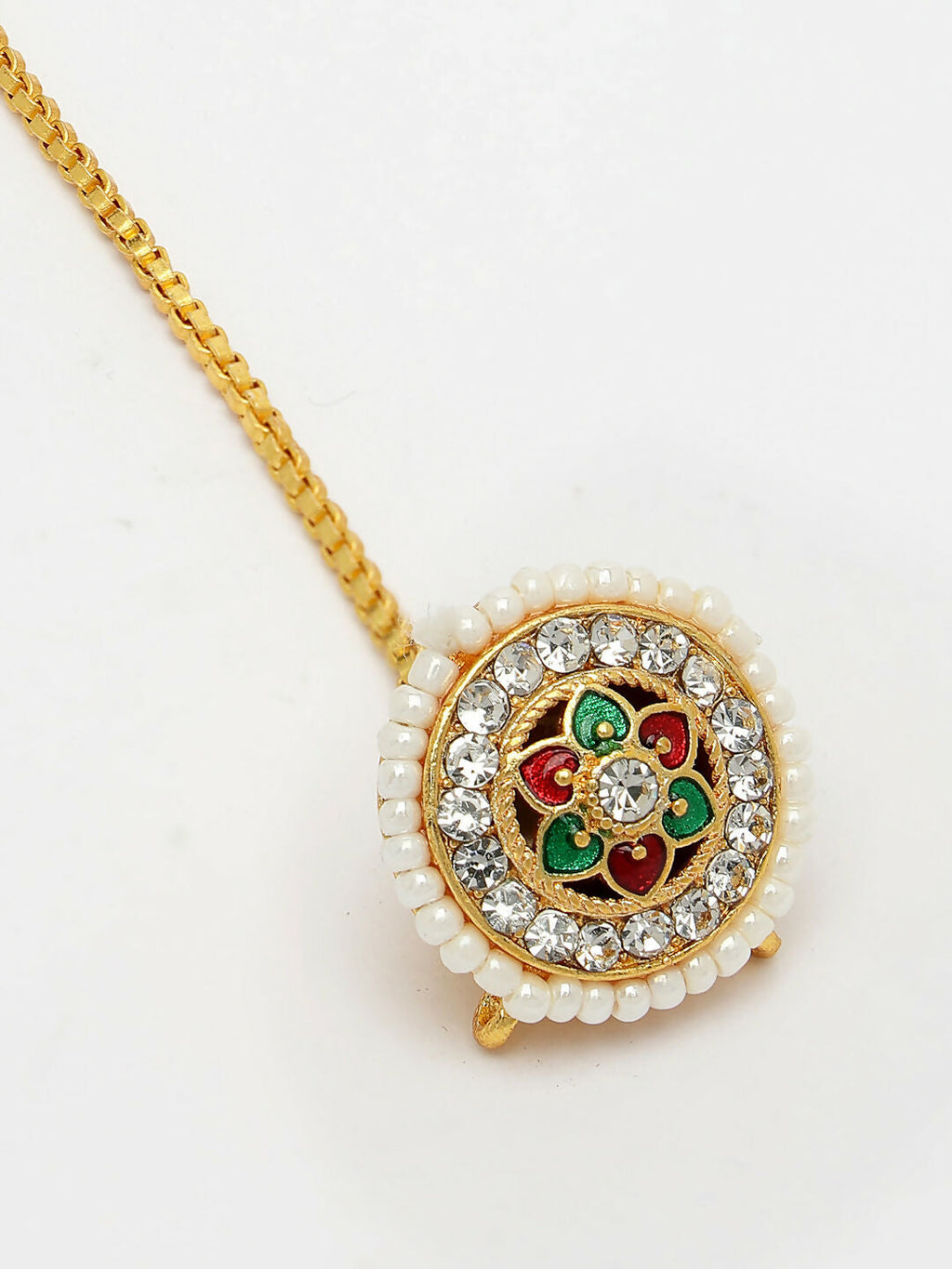 NVR Women's Gold-Polished CZ Stone-Studded Borla Maang Tikka - Distacart