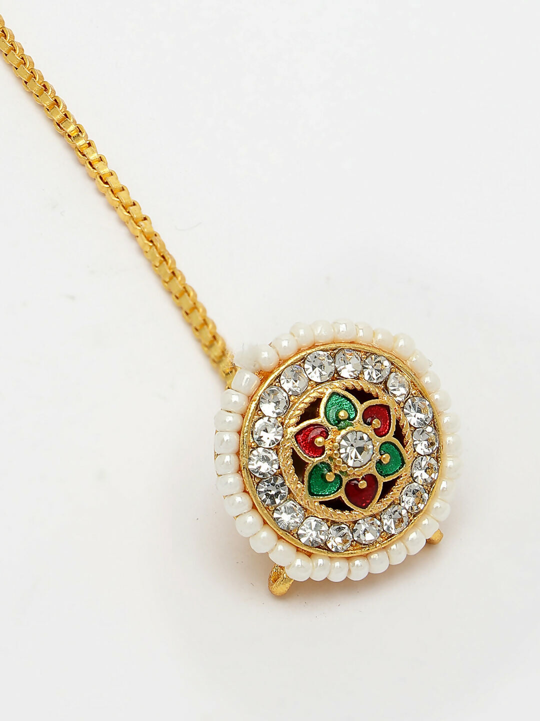 NVR Women's Gold-Polished CZ Stone-Studded Borla Maang Tikka - Distacart