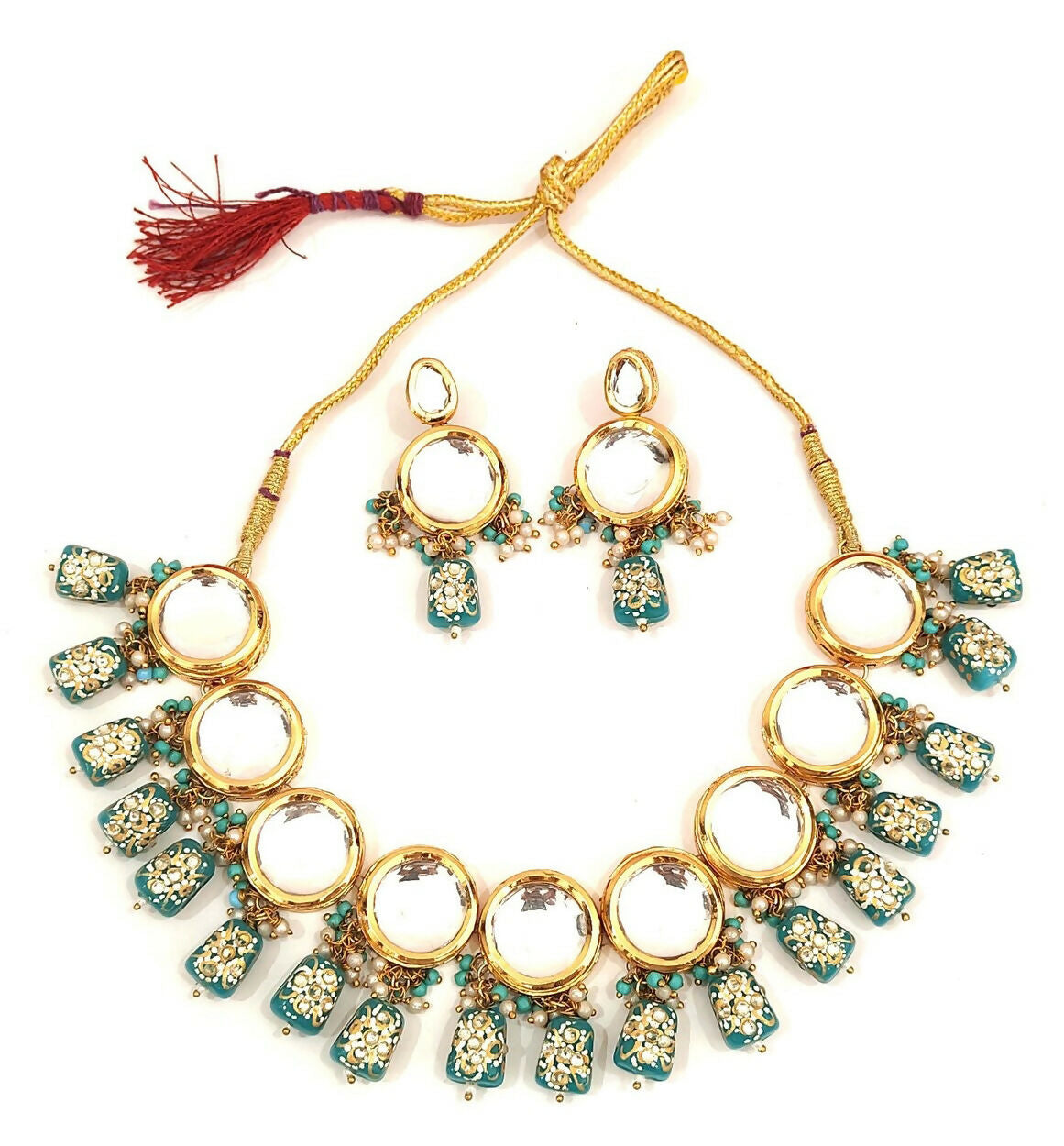 Joban Fashion Hand Made High Quality Gold Plated Base Metal Alloy Kundan Stone Studded Kundan Jewellery Set