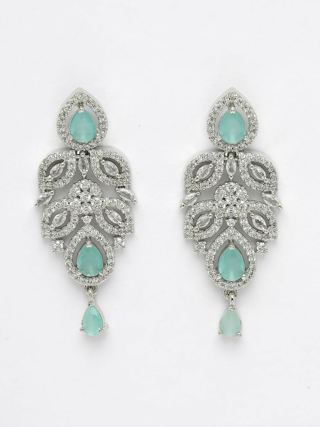 NVR Women's silver plated Turquoise CZ stone handcrafted jewellery set