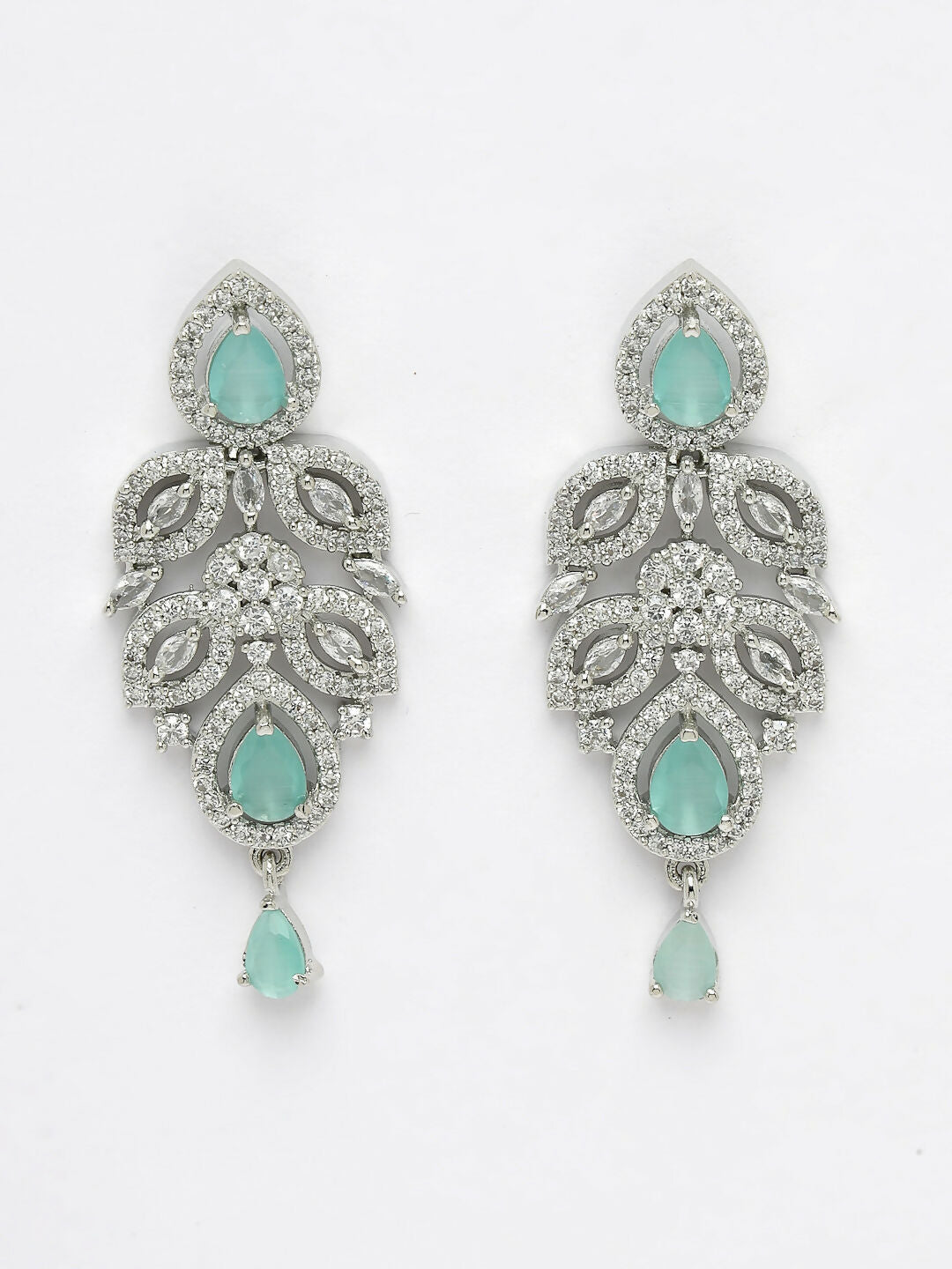 NVR Women's silver plated Turquoise CZ stone handcrafted jewellery set