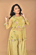 Morchari Women And Hand Embroidery Palazzo Set-Mustard