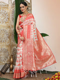 Shree Shyam Fashion Linen Cotton Red & White Saree - Distacart