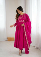 Joban Fashion Dark Pink Kurta Set Chanderi Sequence Embroidery Work - Distacart