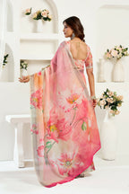 Vastranavya Peach Digital Printed Linen Ready To Wear Designer Saree with Unstitched Blouse - Distacart