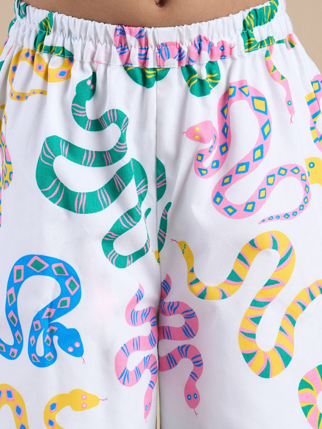 Snakes and Ladders Girls Blue Shirt and Multi Color Snake Print Pant Set from Siblings Collection