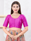 Joban Fashion Pink Dupion Silk Elbow Sleeveless Front Open Blouse
