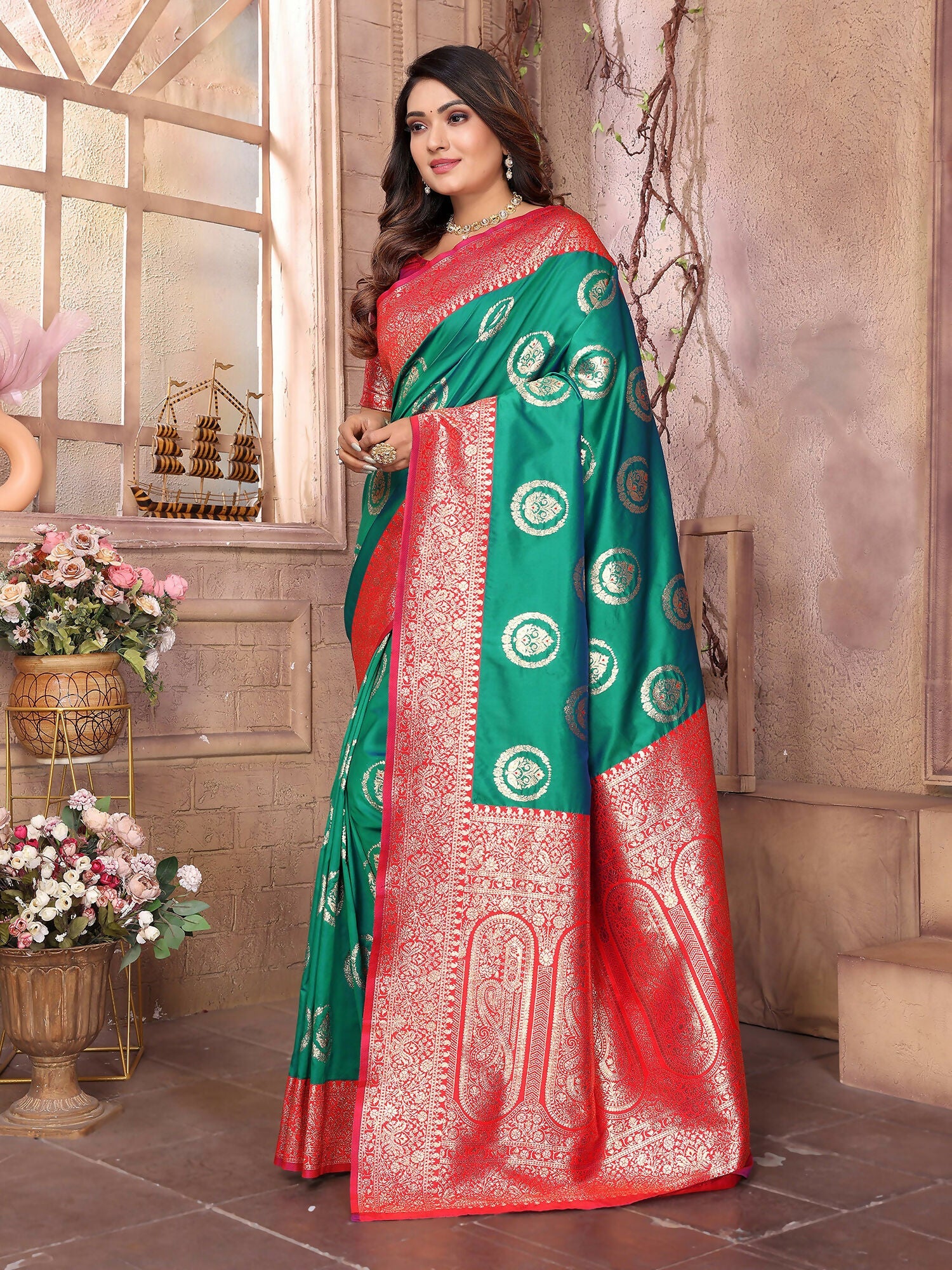 Joban Fashion Green Banarasi Soft Silk Woven Saree - Distacart