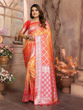 Anaita Orange kochi Silk With Beautiful Checks Weaving Saree With Blouse