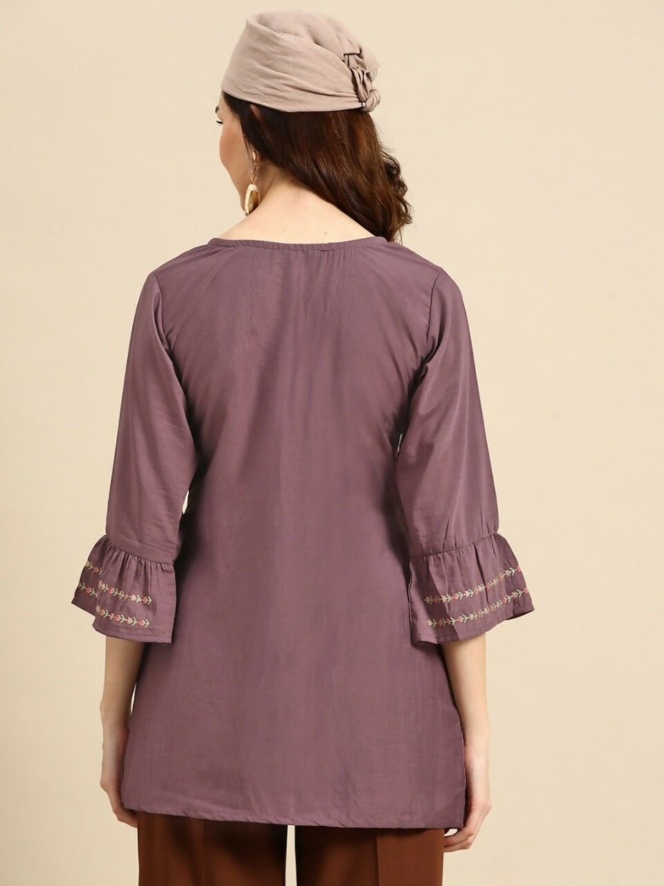 Women's Purple Viscose blend Embroidered Short Top - Marina