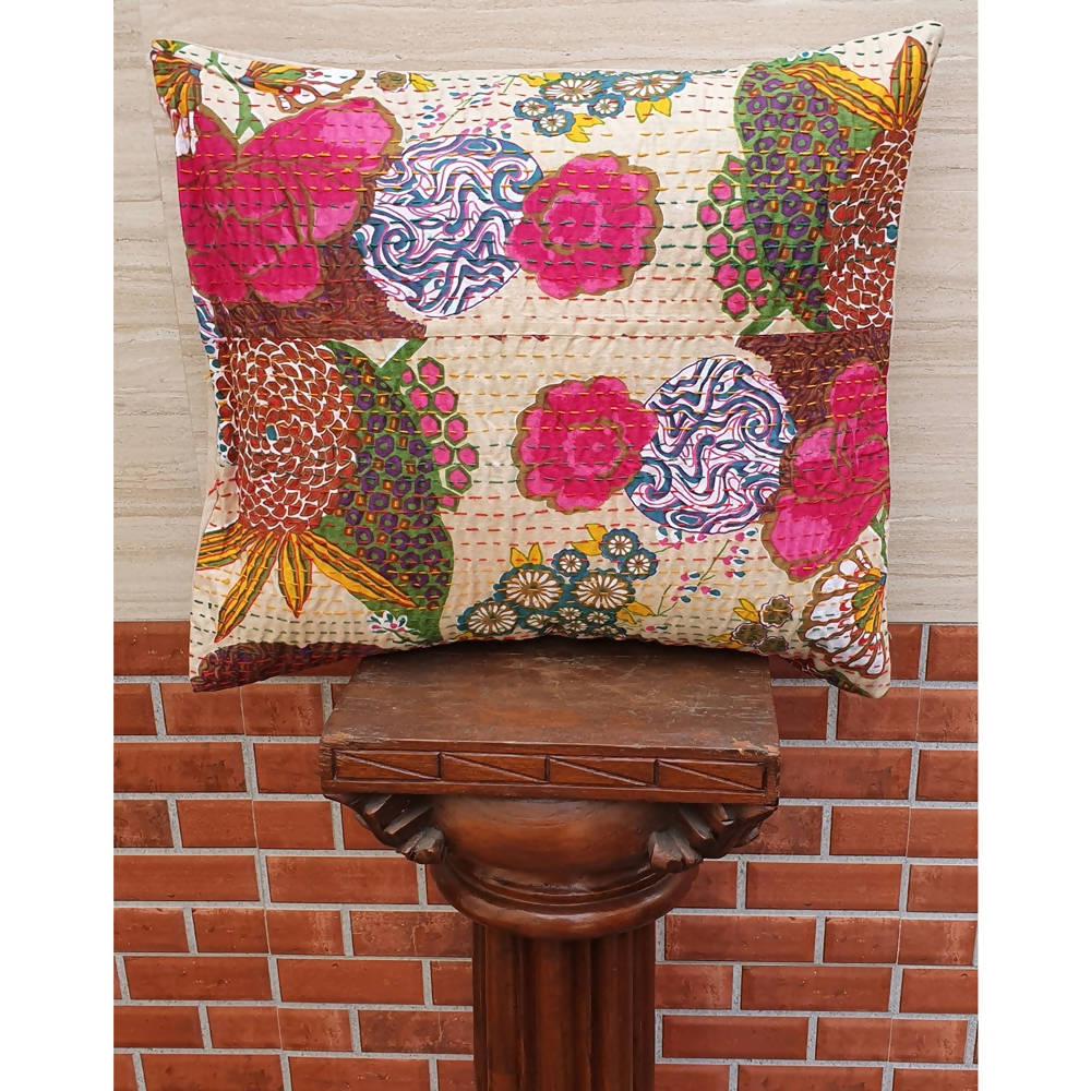 The Decor Nook Beige Base With Multicolour Flowers Print Cushion Cover