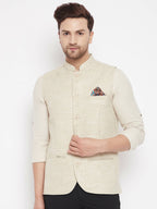 Even Apparels Beige Linen Men Woven Nehru Jacket - Distacart