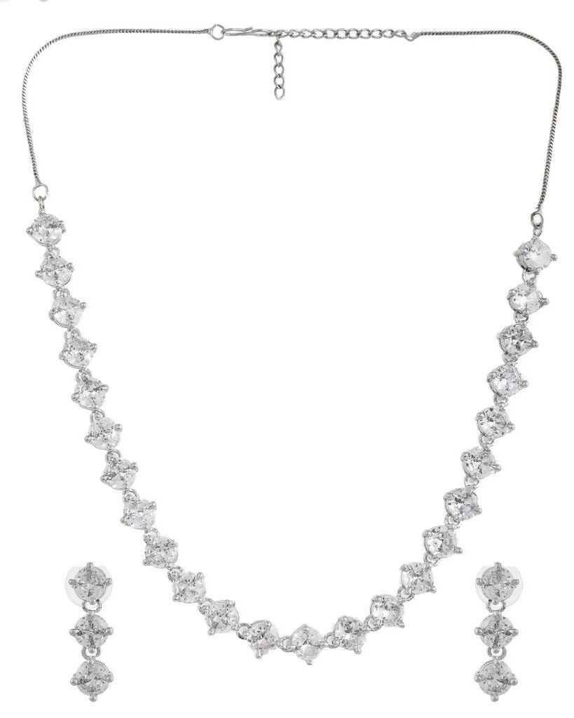 VOJ Silver Plated AD Studded Choker Jewellery Set
