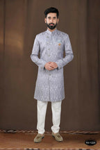 Joban Fashion Men's Grey Woven Jacquard Kurta with Pyjama