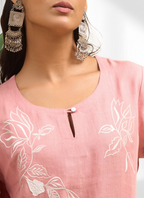 Joban Fashion Pink Linen Embroidered Readymade Cord Set - Distacart