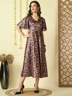 Myshka Women's Multi Printed Velvet Party Dress - Distacart