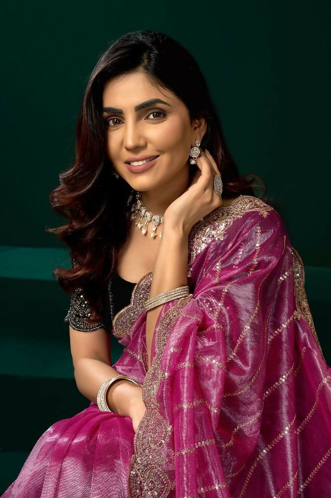 Joban Fashion Pink Net Party Wear Sarees - Distacart