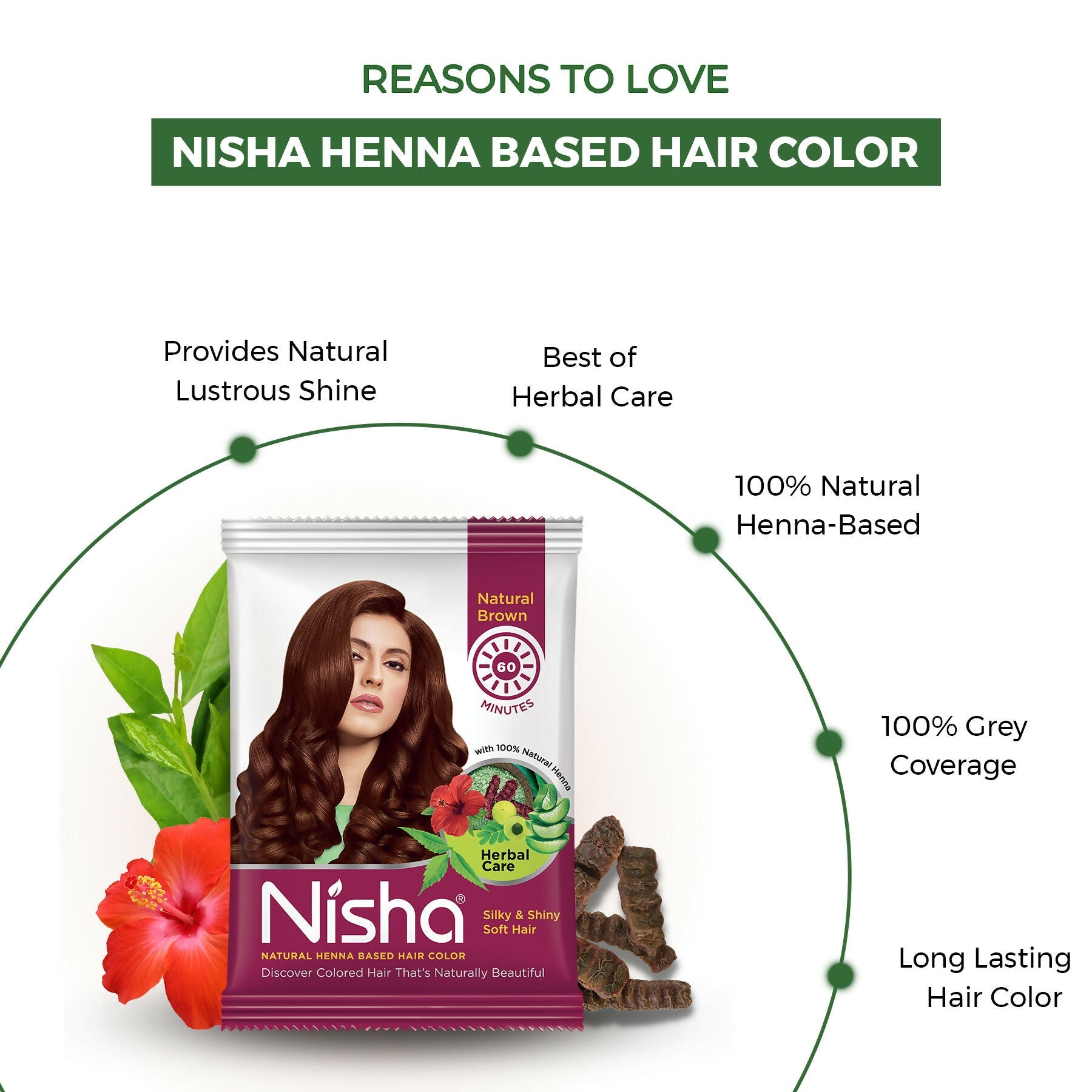 Nisha Henna Based Hair Colour For Women & Men Natural Brown - Distacart