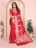 Aastha Fashion Red Soft Organza Silk Weaving Saree - Distacart