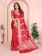 Aastha Fashion Red Soft Organza Silk Weaving Saree - Distacart
