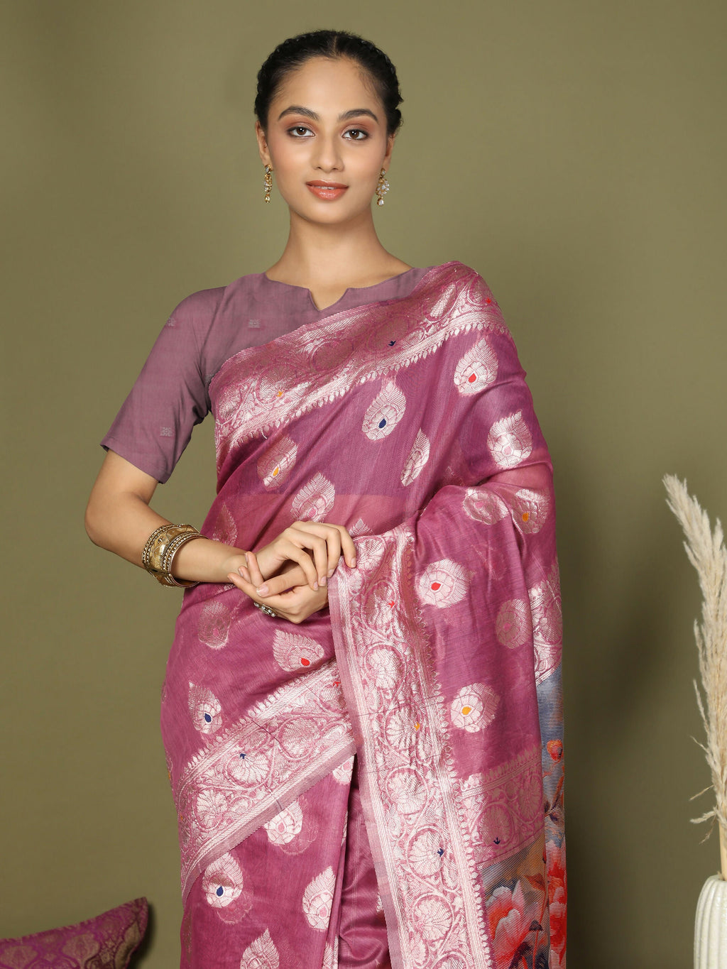 Shree Shyam Fashion Linen Cotton Pink Saree - Distacart
