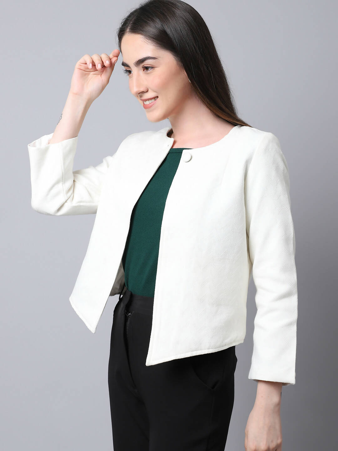 Even Apparels White 100% Viscose Open Front Statement Women's Jacket - Distacart