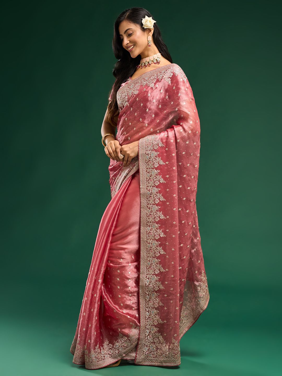 kasee Floral Embroidered Silk Blend Saree - Distacart