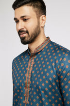 Ethnic India Blue Men's Kurta Ethnic Motifs Polyester